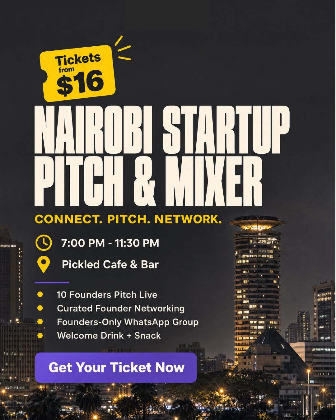 Poster for Founder Connects: Nairobi Startup Pitch & Mixer
